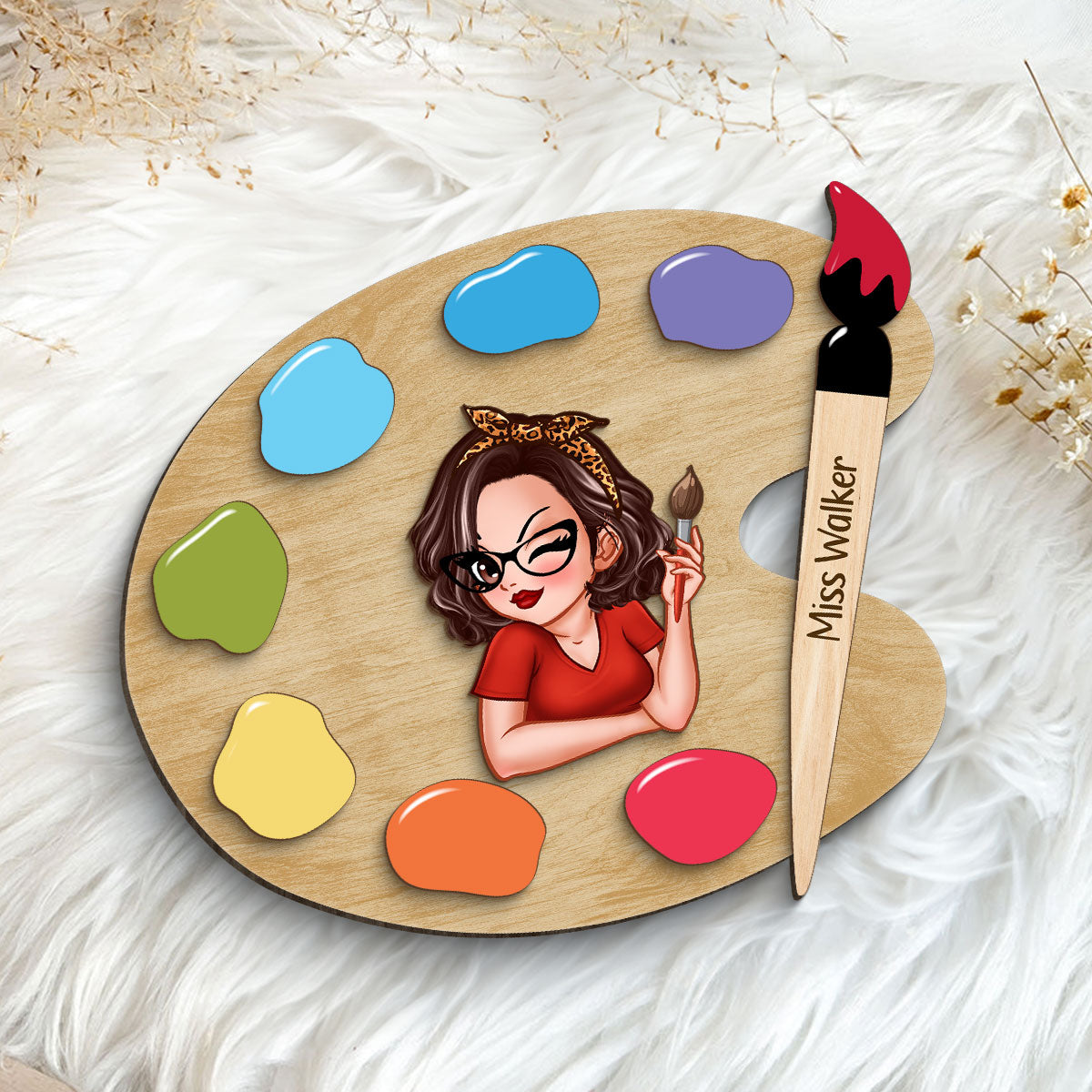 Art Teacher Palette Personalize 2-Layer Wooden Plaque, Back To School Gift
