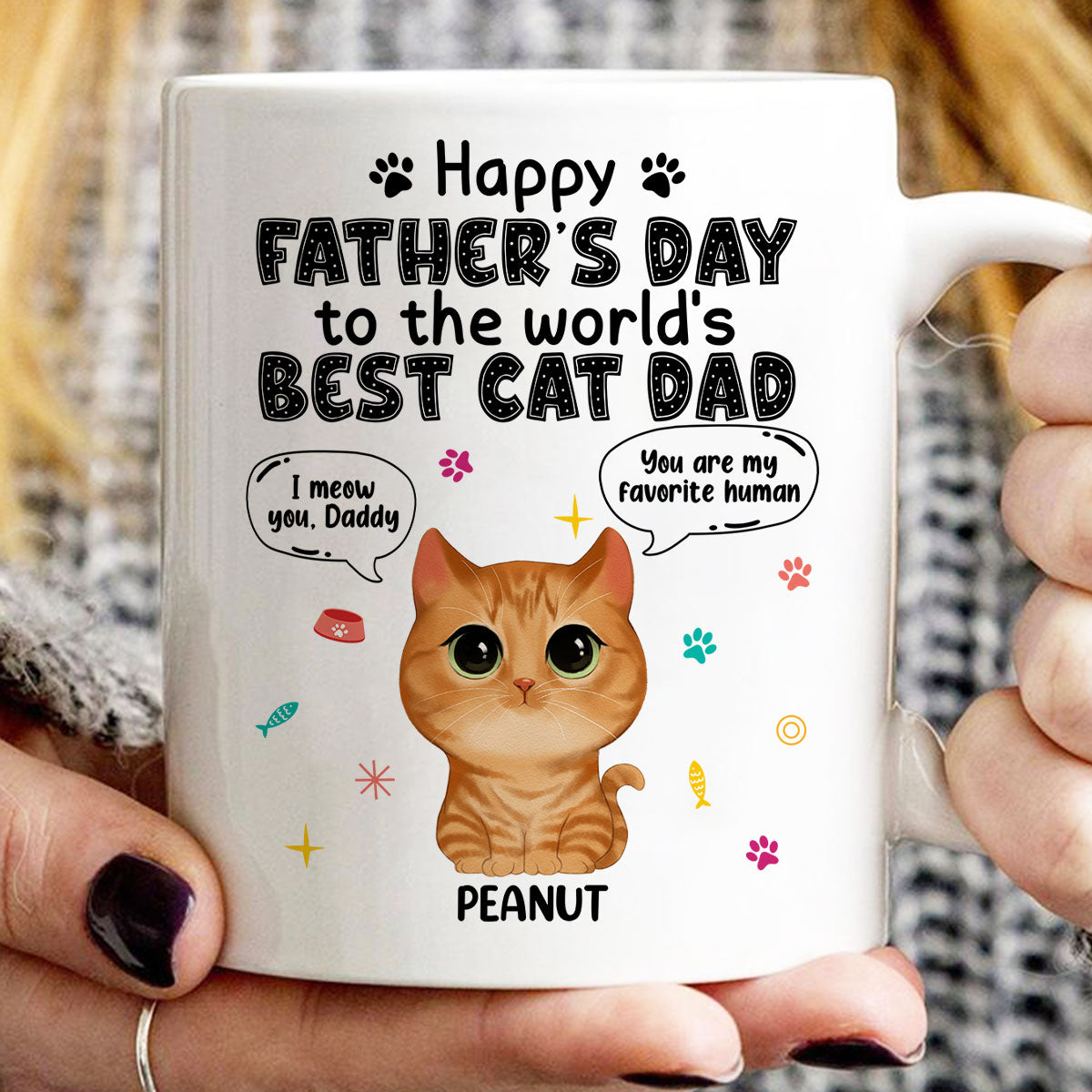 Watercolor Cute Cats Happy Father‘s Day Cat Dad Personalized Mug