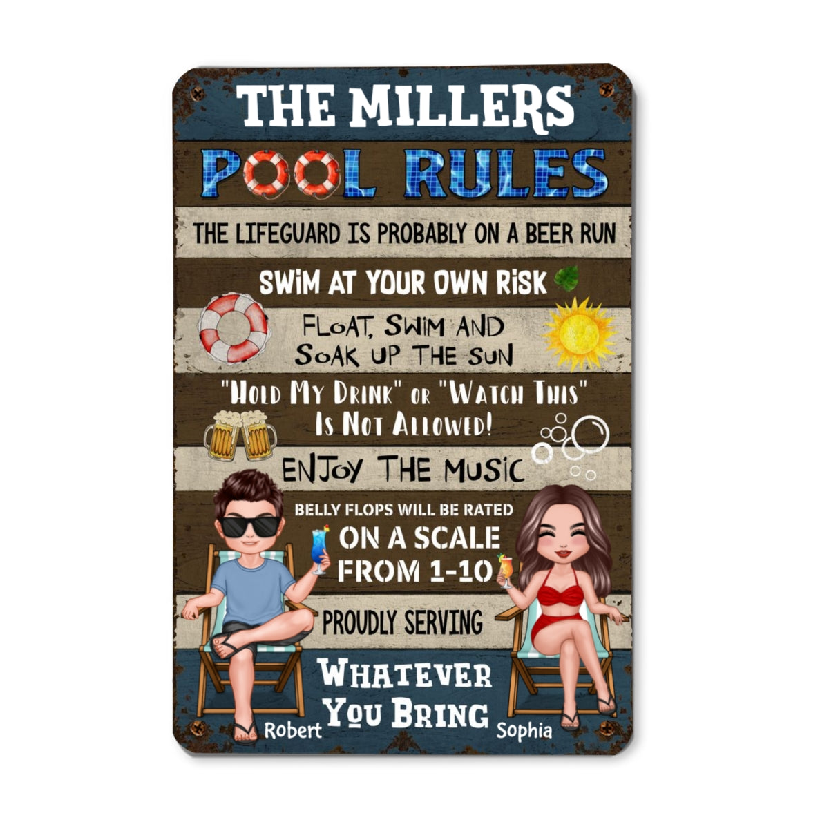 Pool Rules Summer Couple Personalized Metal Sign