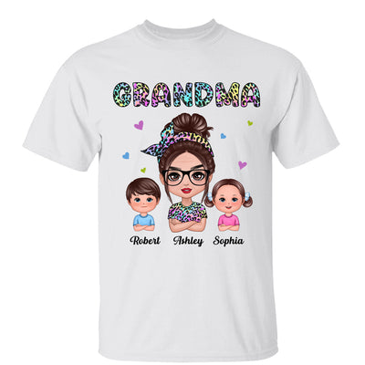 Colorful Leopard Pattern Grandma And Grandkids Gift For Grandma Personalized Shirt