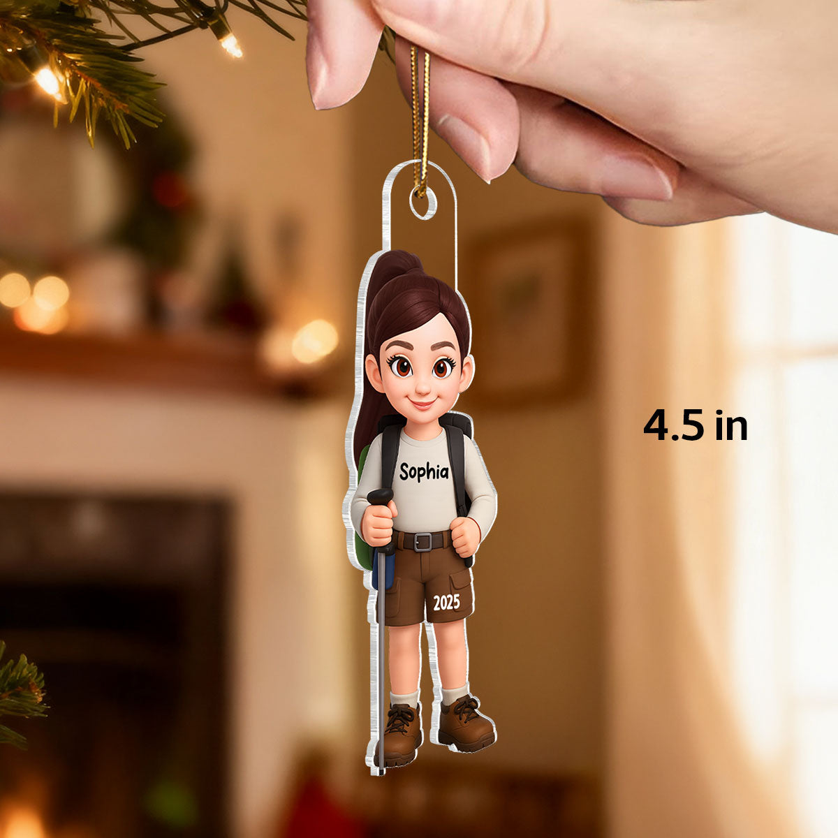 Christmas Boy Girl Hiking - Personalized Acrylic Ornament - Gift For Hiking Lovers, Hikers, Campers, Trekking Mountain, National Park Lovers, Grandson, Granddaughter