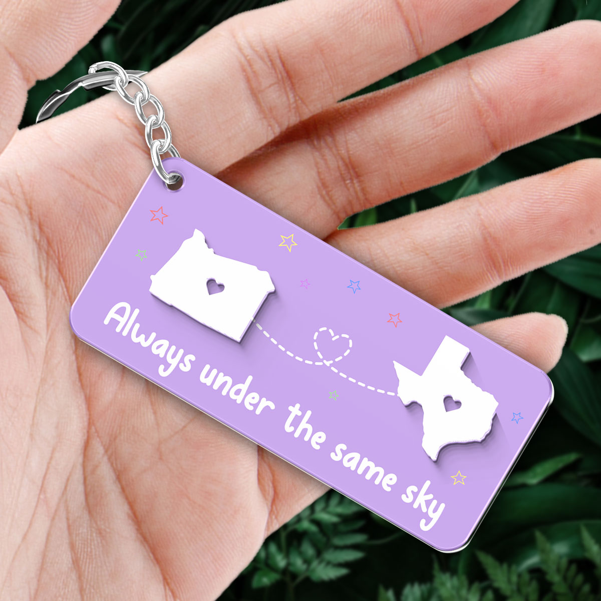 Always Under The Same Sky State Map Long Distance Relationship Couple Besties Personalized 2-Layer Acrylic Keychain