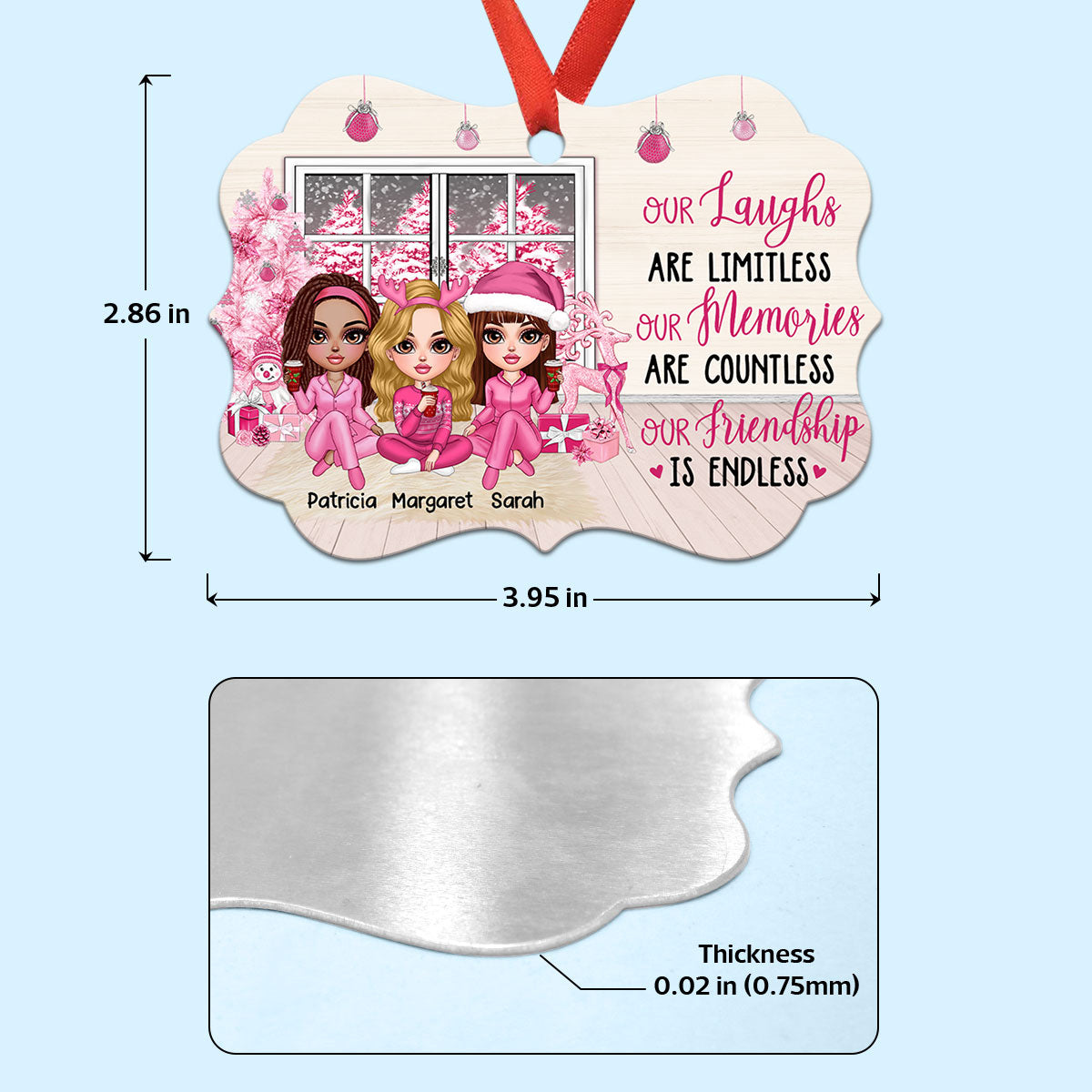Pink Window Christmas Tree Besties Sisters Personalized Christmas Ornament