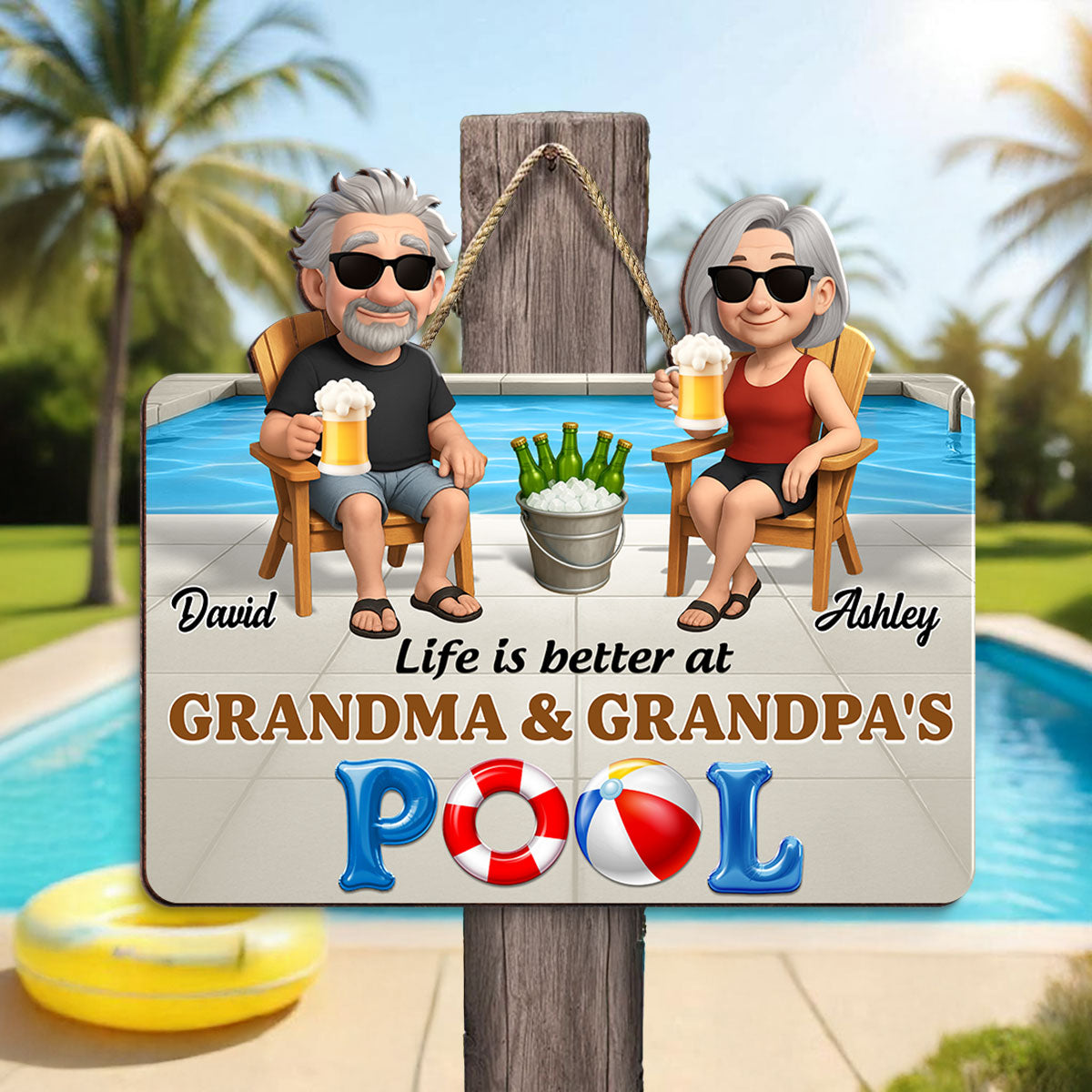 Life Is Better At Grandma Grandpa Pool Personalized Wood Sign
