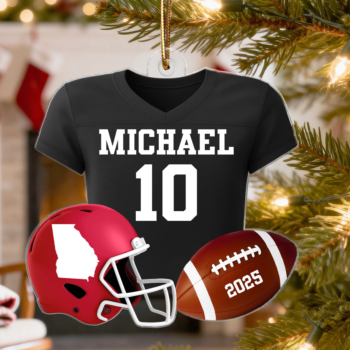 3D Effect Proud American Football Uniform With State Map - Personalized Acrylic Ornament - Gift For Football Lovers
