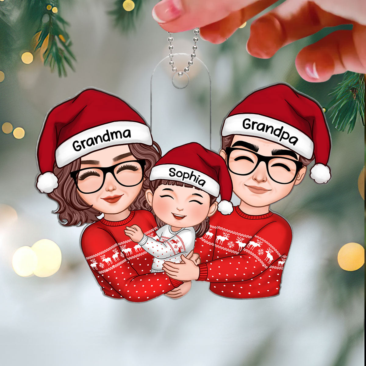 Cute Grandma Grandpa Hugging Kid Christmas Gift For Granddaughter Grandson Personalized Acrylic Ornament