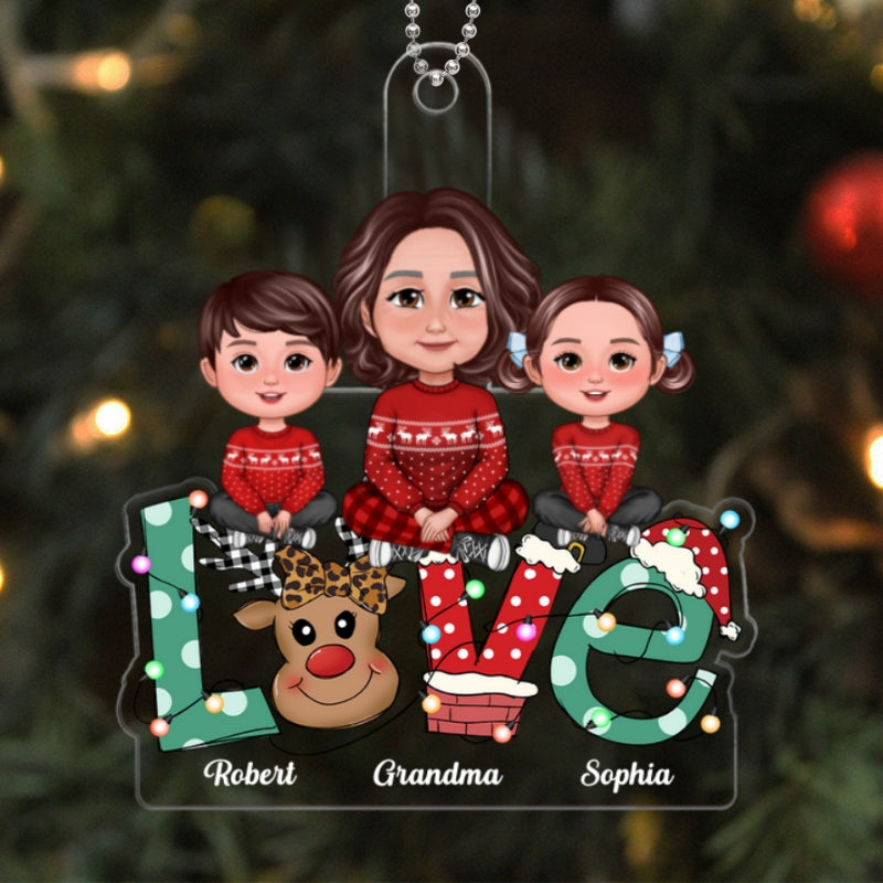Grandma Grandkids Crossed Legs Sitting On Christmas LOVE Personalized Acrylic Ornament