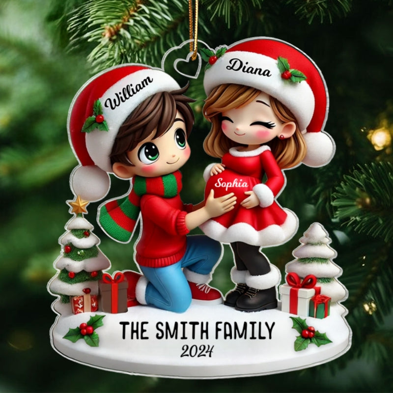 We Are Expecting A Baby Pretty Couple Personalized Acrylic Ornament, Christmas Gift for New Mom, New Dad, Pregnancy Announcement Gift
