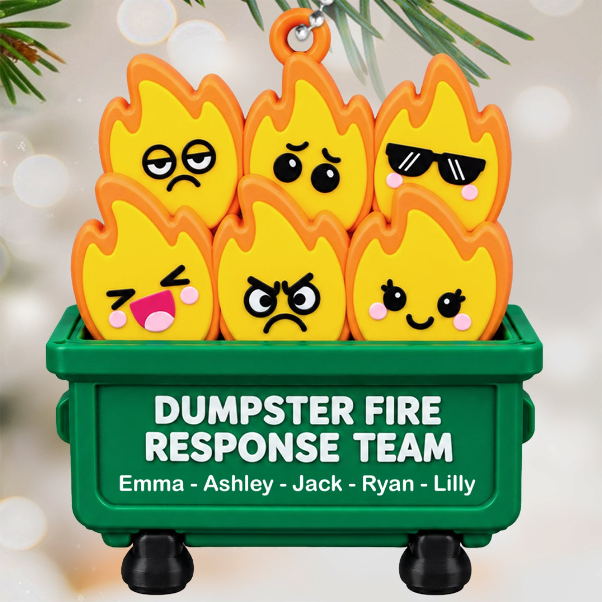 Funny Dumpster Fire Response Team Custom Names - Personalized 3D Printed Ornament - Real 3D Ornament, Figurine, Funny Christmas Gift For Colleagues, Coworkers, Boss, White Elephant Gift