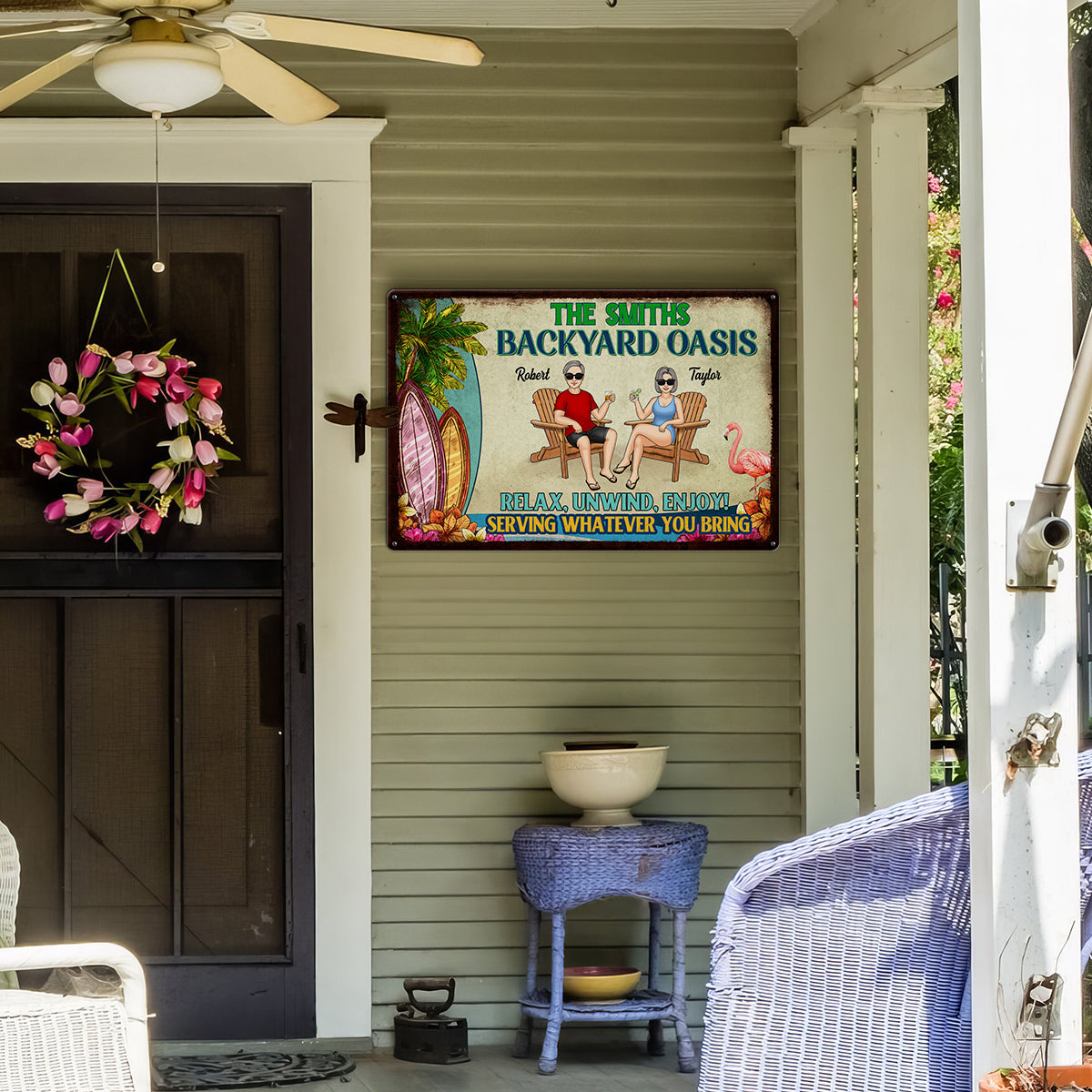 Backyard Oasis Serving Whatever You Bring, Personalized Metal Sign, Patio Decor, Pool Sign, Tiki Bar