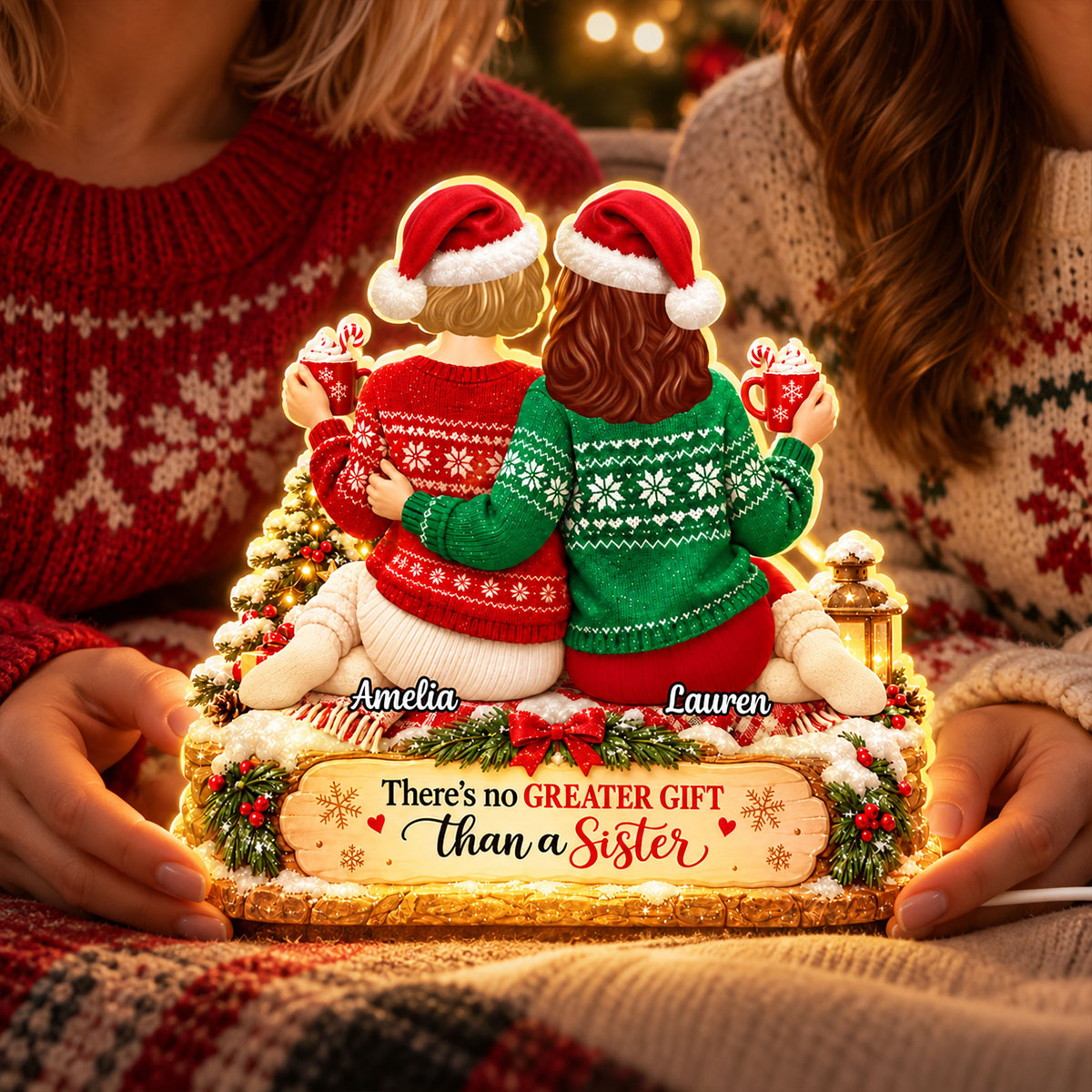 There's No Greater Gift than Sisters - Personalized Light Box - Heartfelt Christmas Gift for Sisters