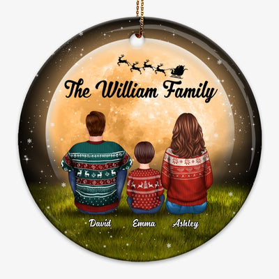 Family Sitting In Moonlight Personalized Circle Ornament