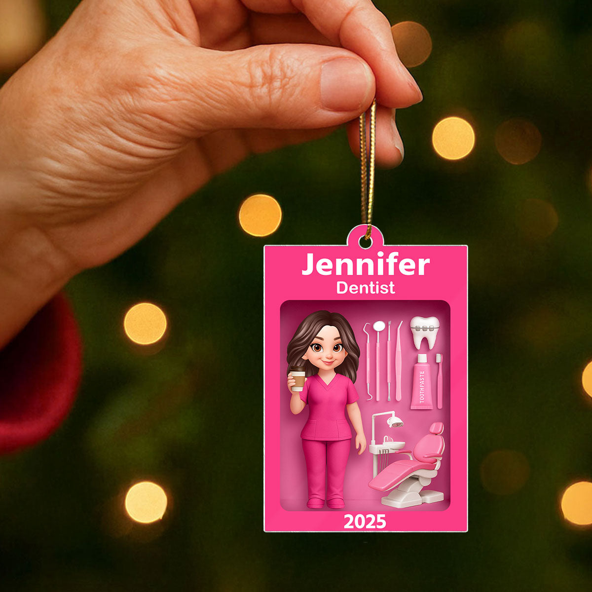 Pink Dentist Action Figure - Personalized Acrylic Ornament - Unique Christmas Gift For Dentist