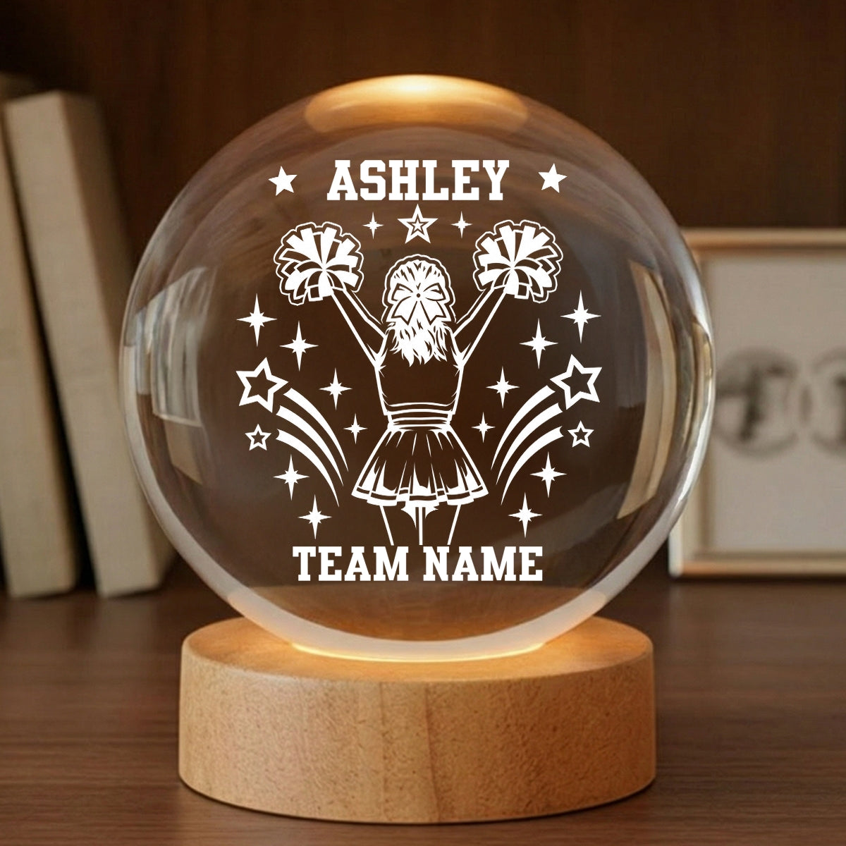 Proud Cheerleader Custom Name And Team Name - Personalized Crystal Ball LED Night Light - Christmas Gift For Cheerleaders, Daughter, Granddaughter