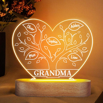 Mom Grandma Tree Personalized Heart Plaque LED Night Light
