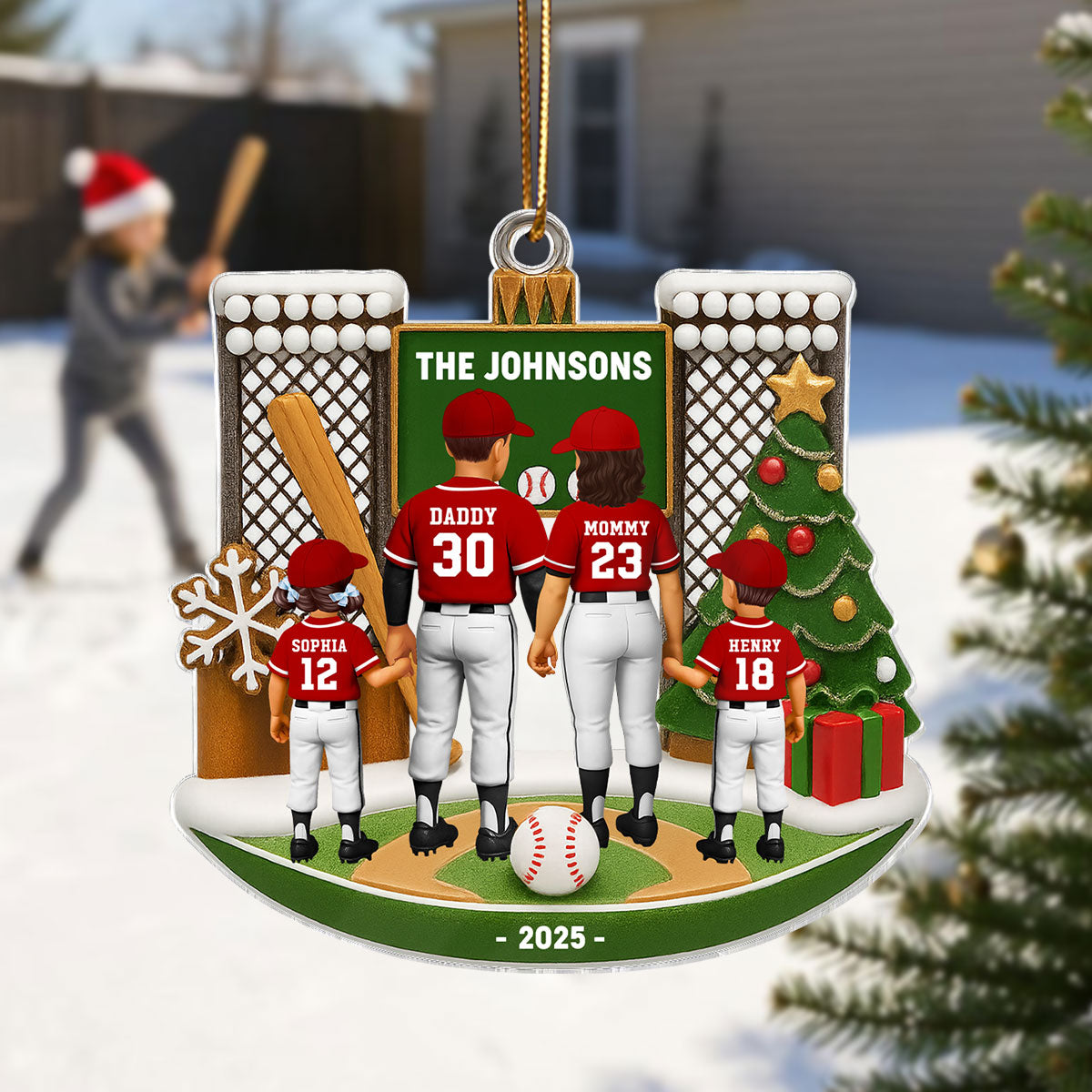 3D Effect Baseball Family Personalized Acrylic Ornament, Gift for Loved Ones