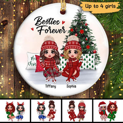 Christmas Sitting Doll Best Friends Sisters On Bed Personalized Circle Ornament