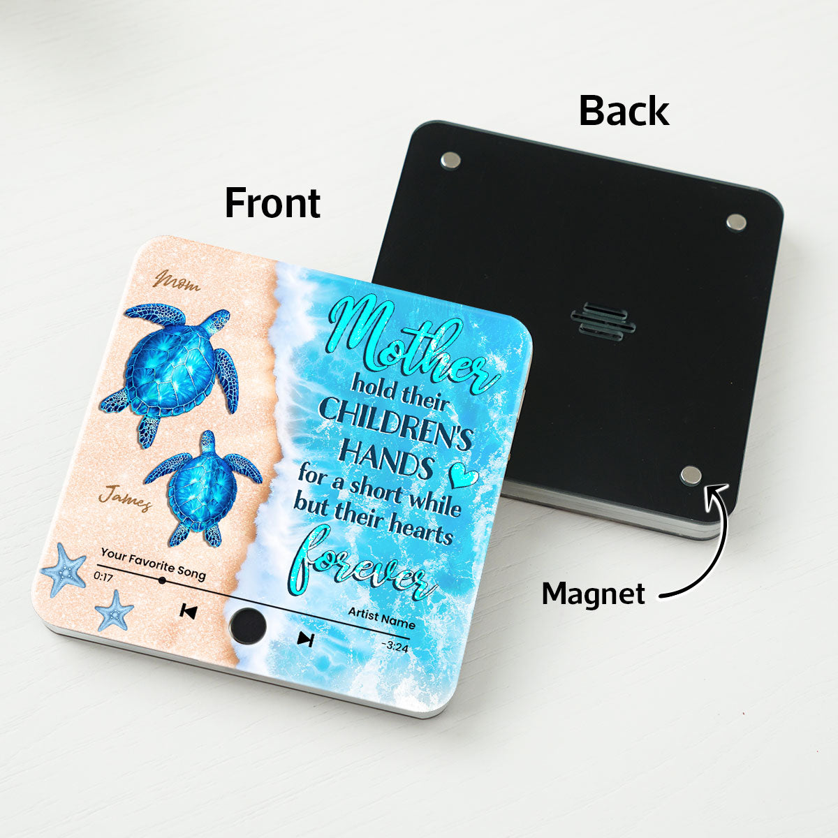 Mothers Hold Their Children's Hands Sea Turtle Personalized Music Fridge Magnet, Perfect 2025 Gift For Mom For Grandma
