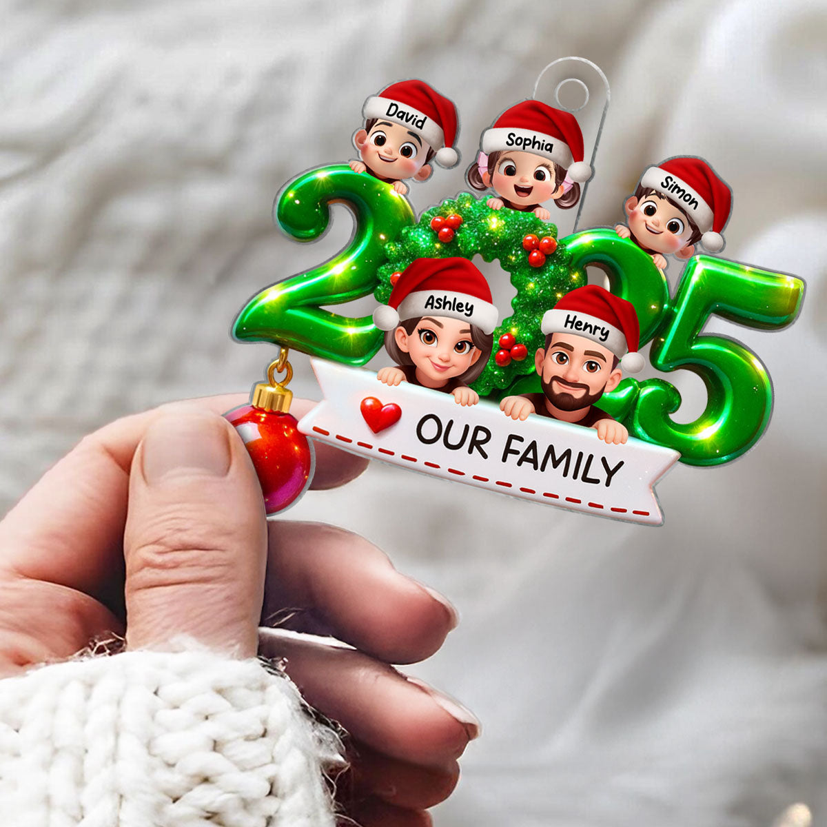 Family Peeking 2025 Personalized 3D Effect Acrylic Ornament, Christmas Tree Decor,  Gift for Husband, Wife, Kids