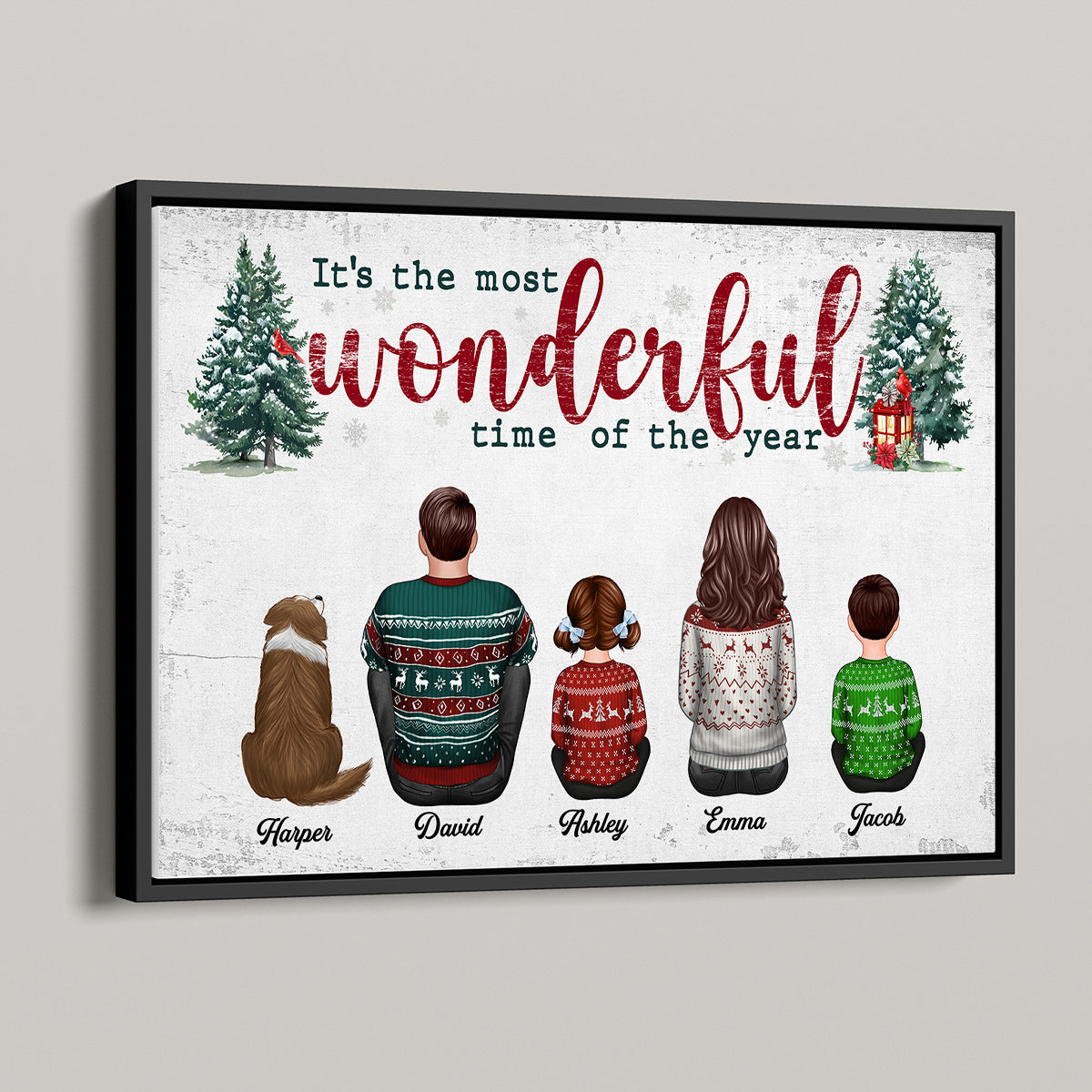 It's The Most Wonderful Time Of The Year Christmas Family Sitting Together Personalized Poster, Rustic Christmas Decoration