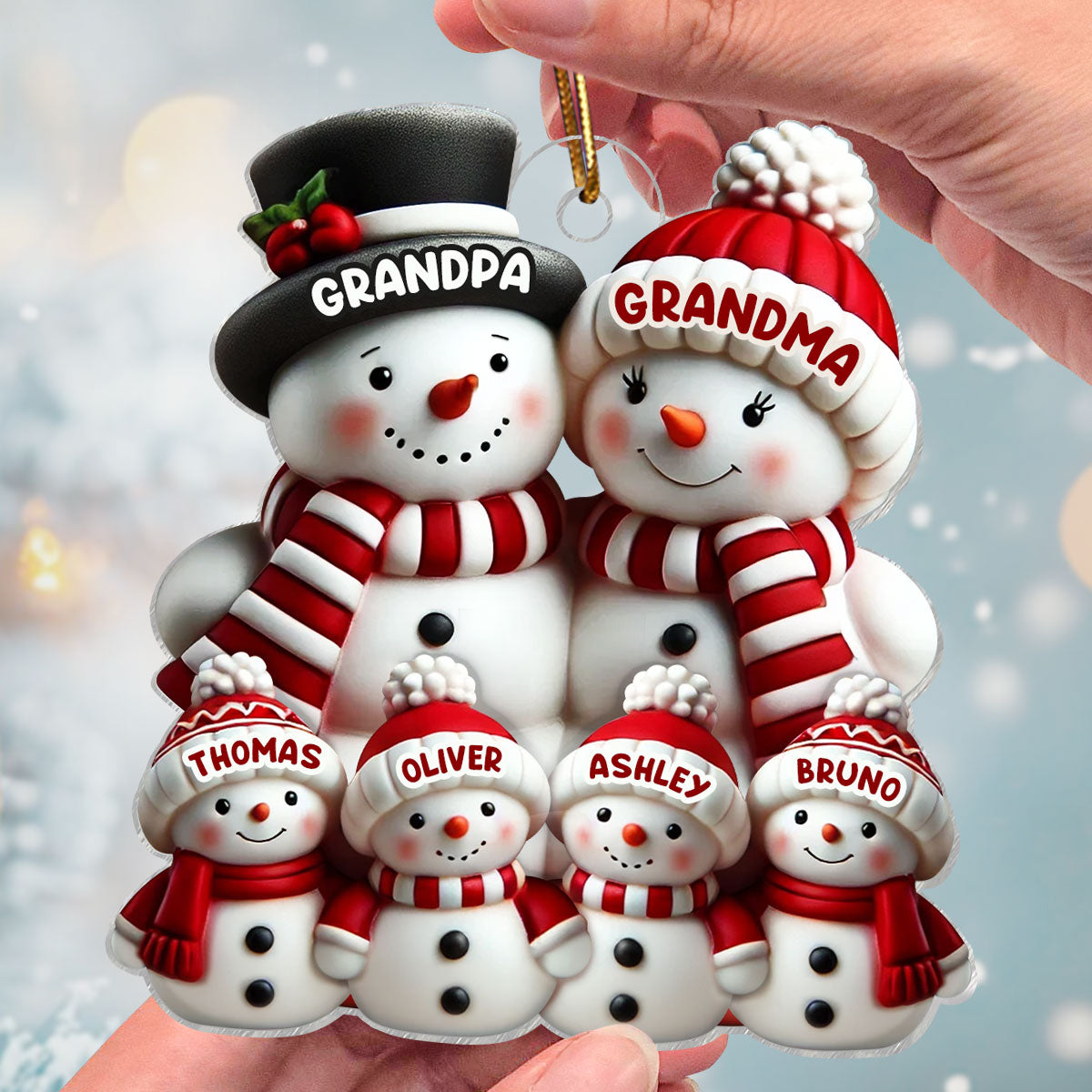 3D Effect Cute Snowman Family Christmas Decor - Personalized Acrylic Ornament