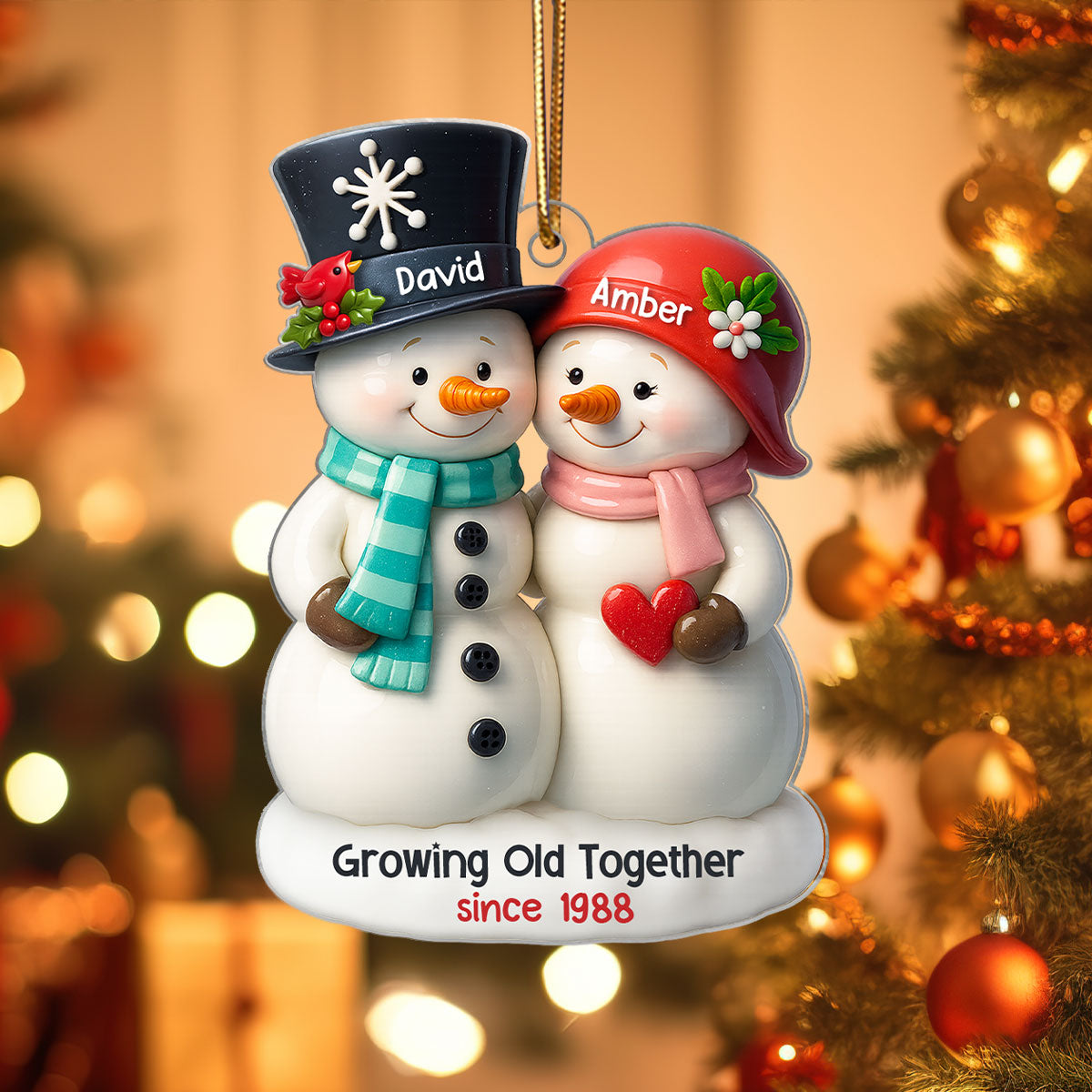 3D Effect Couple Snowman Growing Old Together Personalized Acrylic Ornament, Christmas Gift for him, Gift for her, Anniversary Keepsake Gift