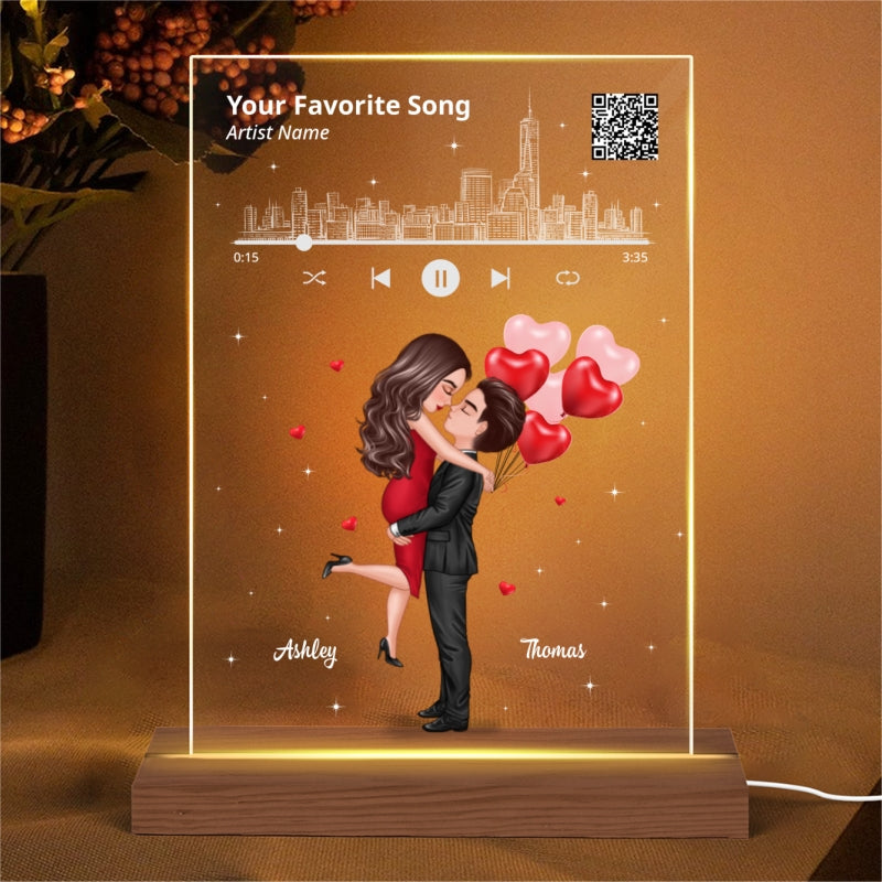 Couple Hugging Kissing Scannable QR Code Gift For Him Gift For Her Personalized Song LED Night Light