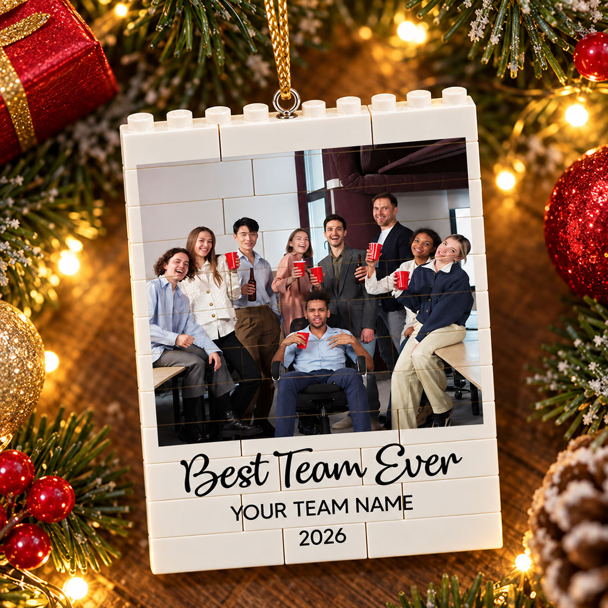 Best Team Ever Upload Photo - Personalized Building Blocks Ornament - Christmas Gift For Colleagues, Coworkers