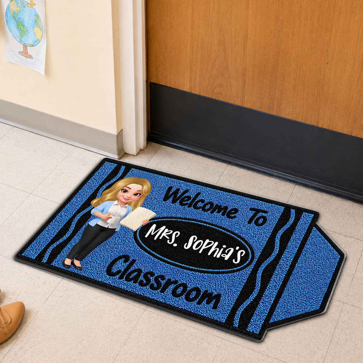 Happy Crayon Teacher Welcome To Classroom - Personalized Doormat - Back To School Gift For Teacher, Classroom Decor