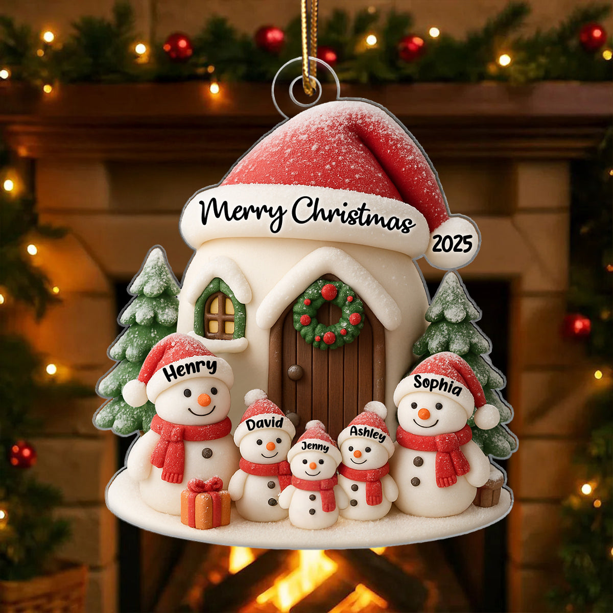 Personalized Snowman Family Acrylic 3D Ornament, Christmas Tree Decoration & Gift for Families