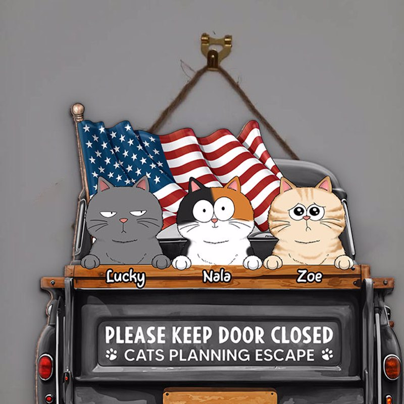 Cats Planning Escape Truck Personalized Wood Sign