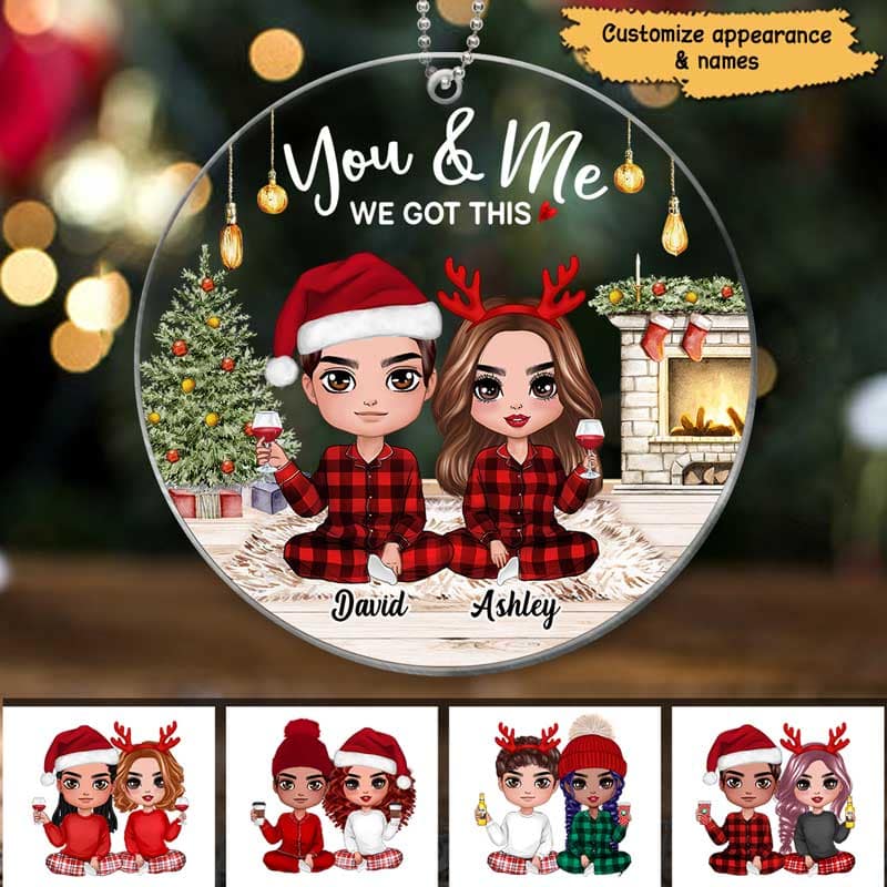 Doll Couple Wearing Pajamas In House Personalized Acrylic Ornament