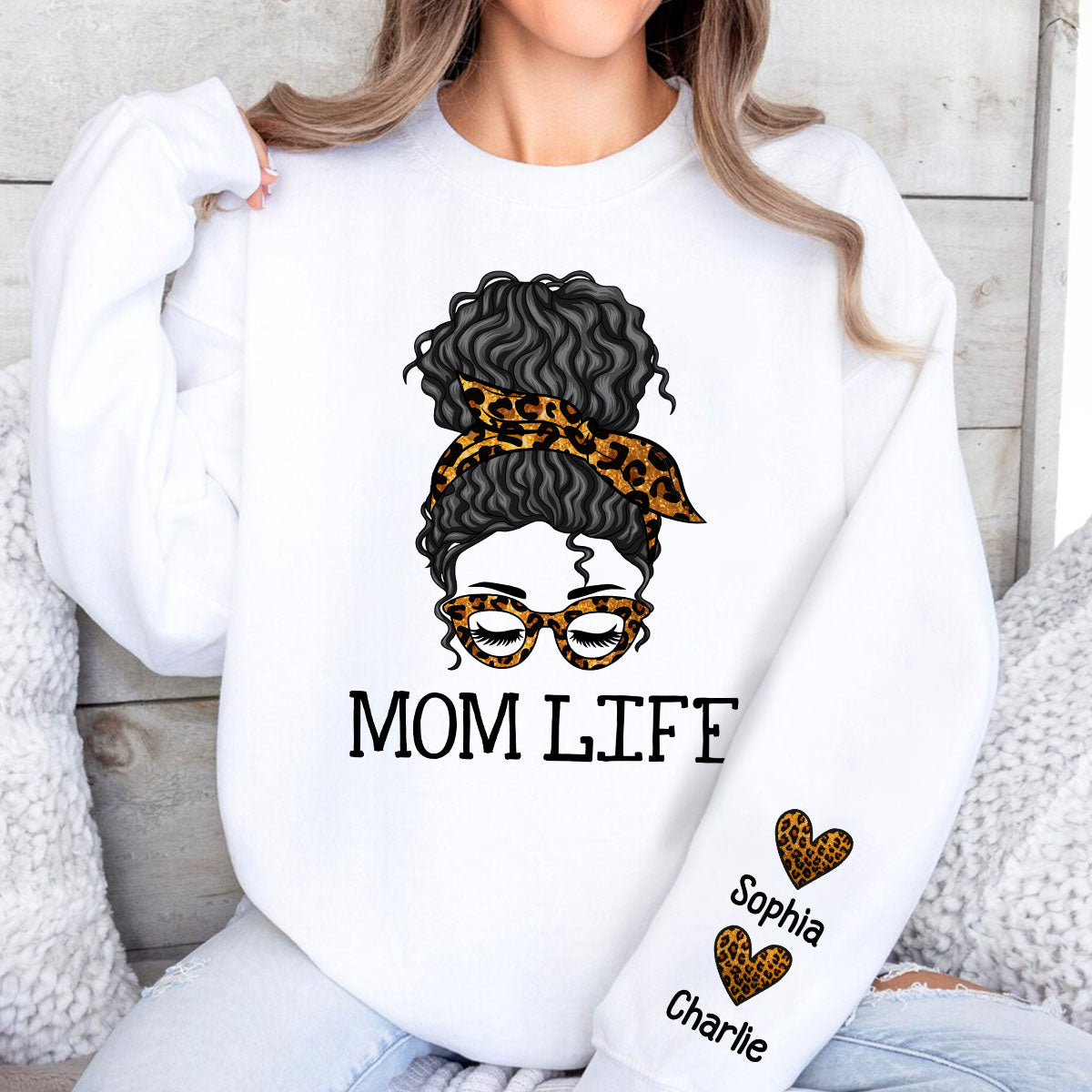 Messy Bun Gift For Mom Personalized Sleeve Printed Sweatshirt