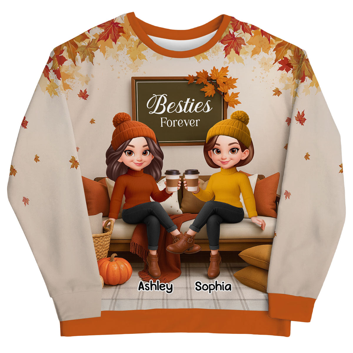 Fall Season Besties Sisters Sitting On Cozy Sofa Personalized 3D Sweatshirt