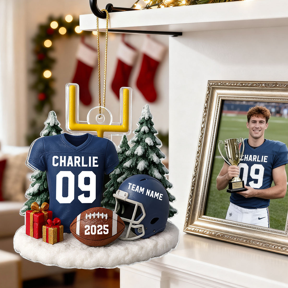 3D Effect Proud American Football Player Uniform - Personalized Acrylic Car Hanger - Gift For Football Lovers, Football Team