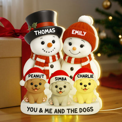 Christmas Snowman Couple You Me And The Dogs Cats- Personalized Light Box - Gift For Dog Cat Lovers