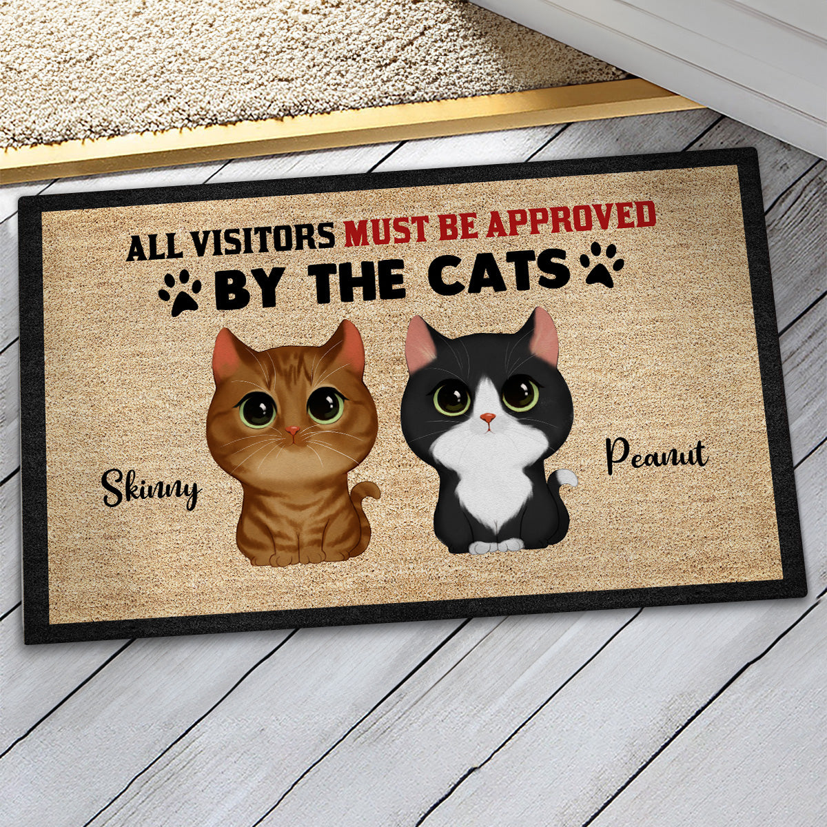 Watercolor Cute Cats All Visitors Must Be Approved Personalized Doormat