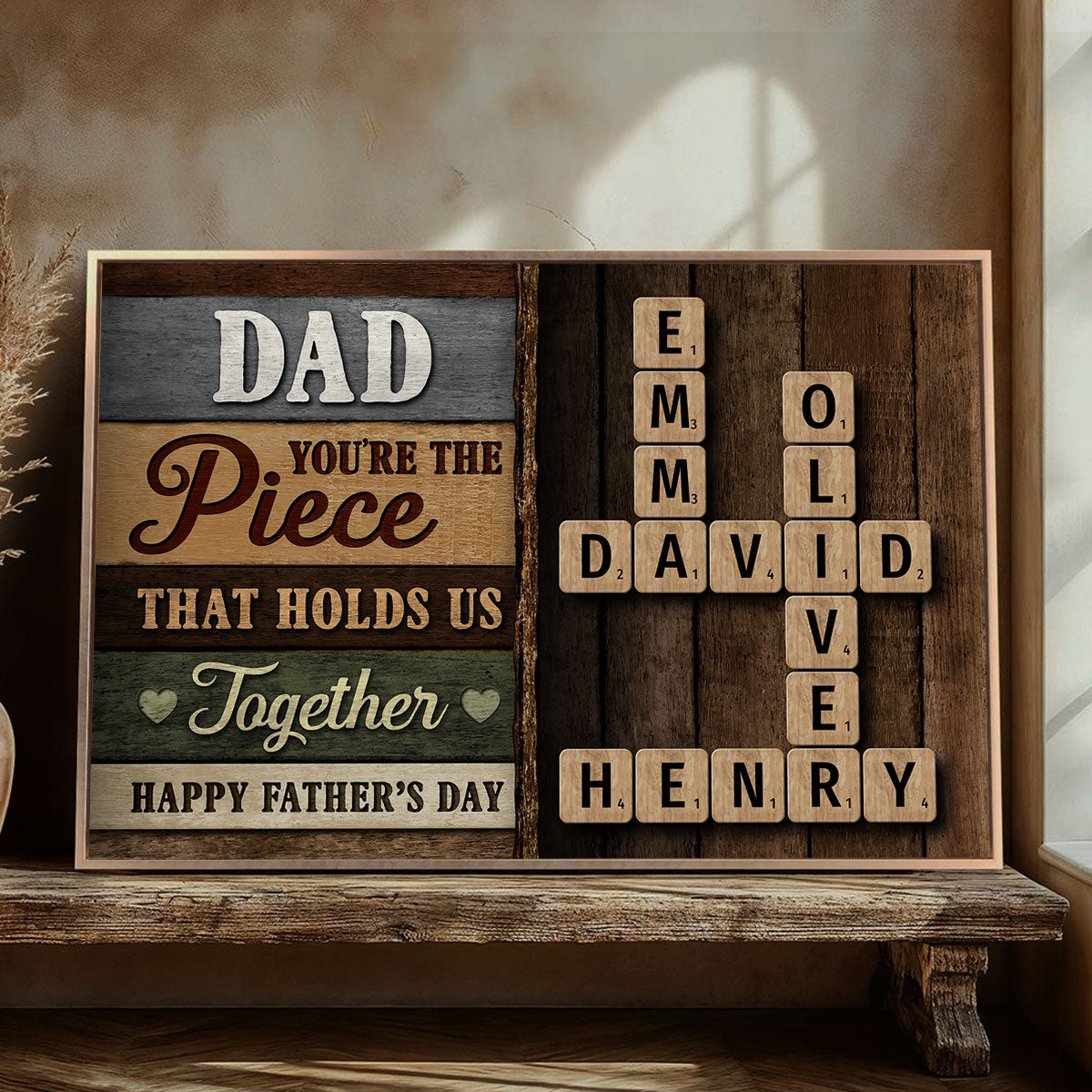 Colored Wood Pallet Dad You Are The Piece That Holds Us Together Crossword Puzzle Art Personalized Poster
