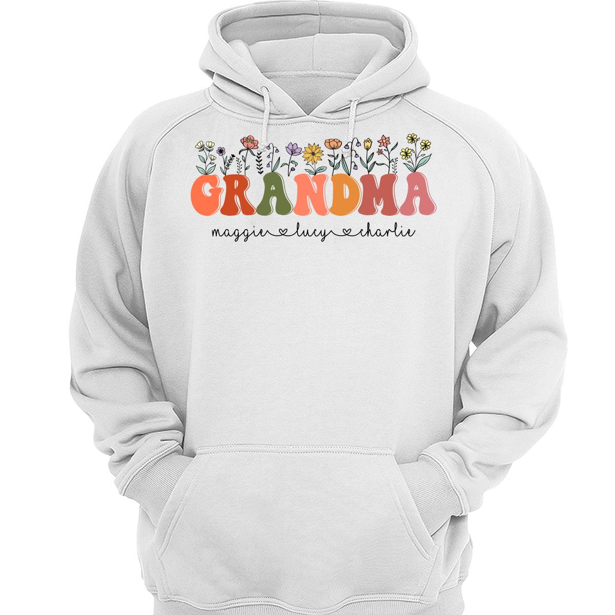 Grandma Floral Summer Vibe Grandkids Name Personalized Shirt