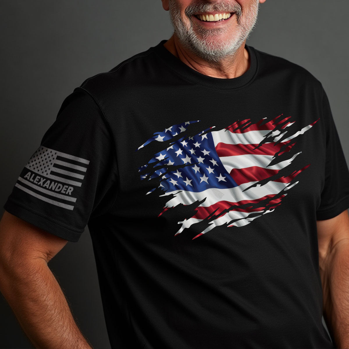 Patriotic 4th Of July Ripped Flag Custom Name Personalized Sleeve Printed Shirt