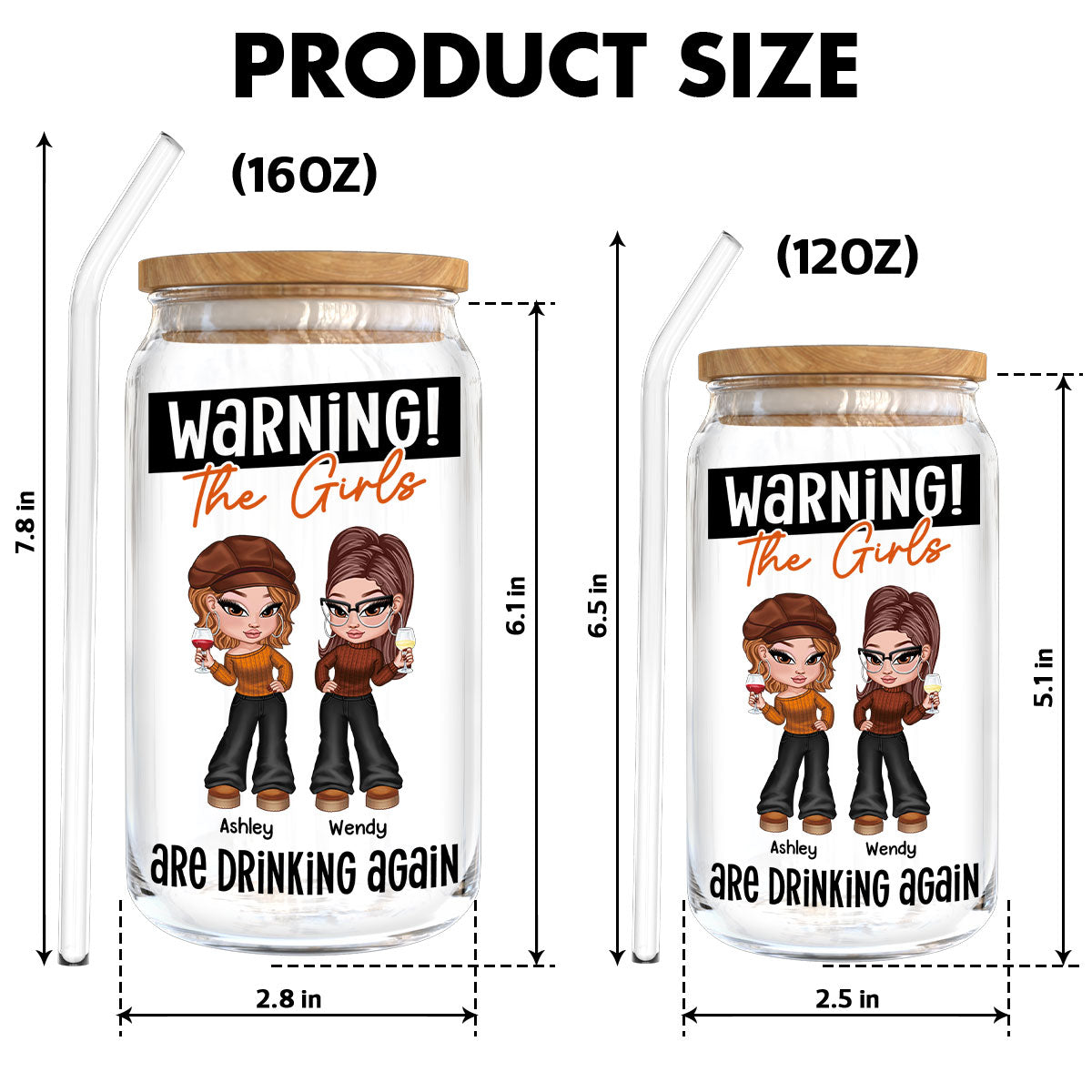 Warning The Girls Drinking Again Personalized Clear Glass Can, Y2K Style