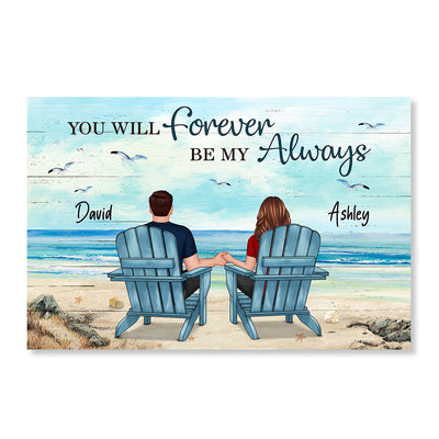 Back View Couple Sitting Beach Landscape Personalized Horizontal Poster