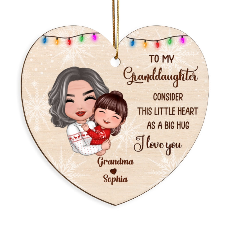 Grandma Mom Hugging Kids Consider This Heart As Big Hug Personalized Wooden Ornament