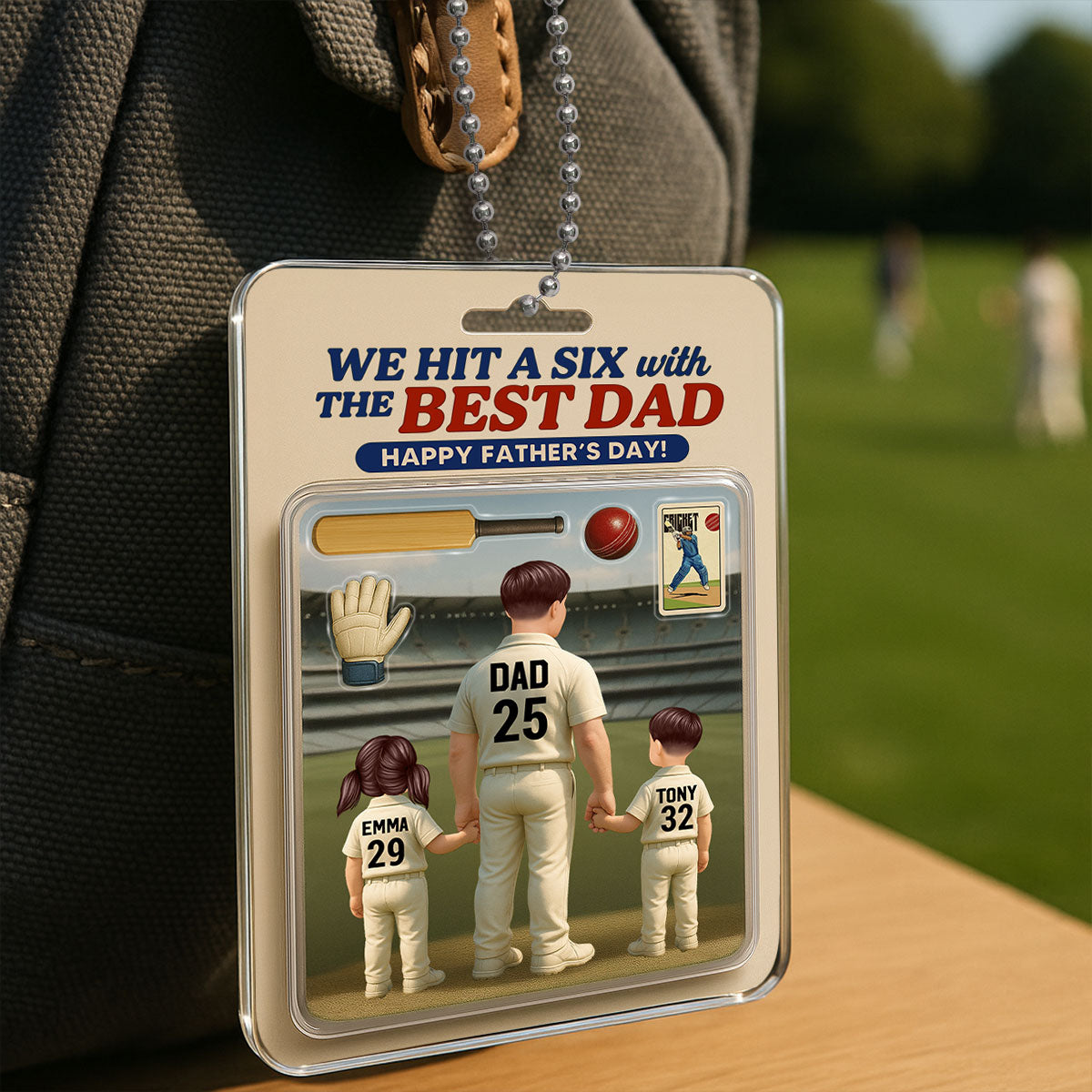 Hit A Six With The Best Dad Cricket Dad Personalized Car Hanger Acrylic Ornament, Father's Day Gift For Husband, Dad