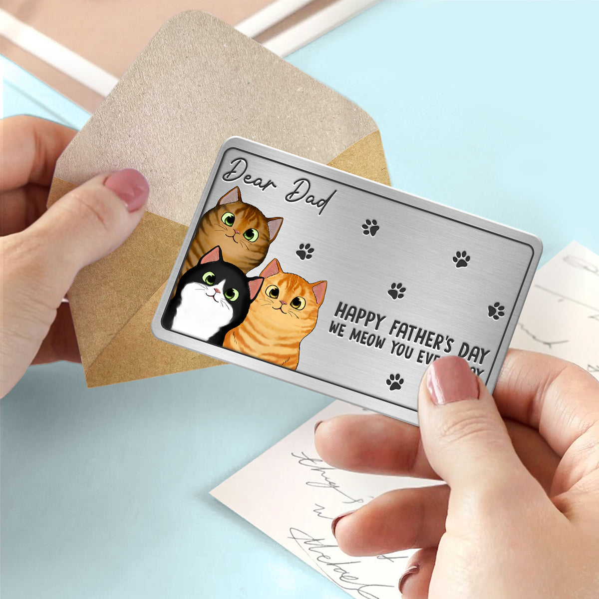 Happy Father‘s Day Fluffy Cats Personalized Metal Wallet Card