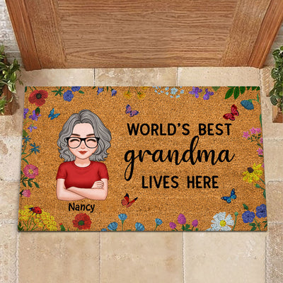 World‘s Best Grandma Grandparents Live Here Flowers Personalized Doormat