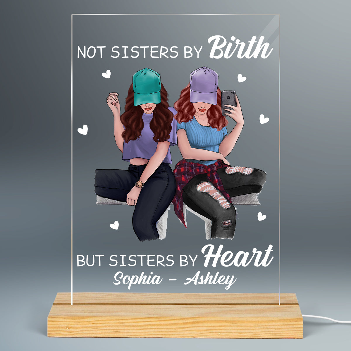 Selfie Besties Personalized Rectangle Acrylic Plaque LED Lamp Night Light