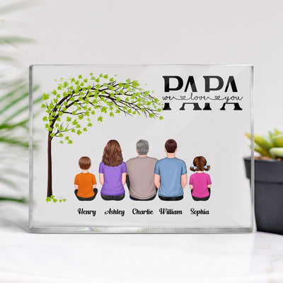 Grandpa Dad We Love You Back View Man Sitting With Kids Personalized Horizontal Rectangle Acrylic Block Plaque