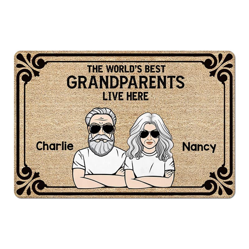 The World's Best Grandparents Grandma Grandpa Live Here Gift - Personalized Doormat