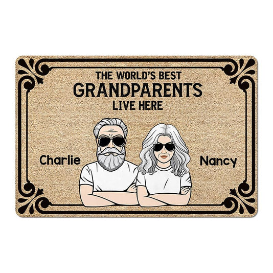 The World's Best Grandparents Grandma Grandpa Live Here Gift Personalized Doormat